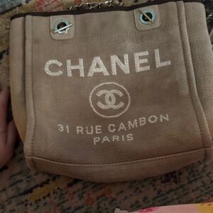 Chanel Beige Canvas Shoulder Bag